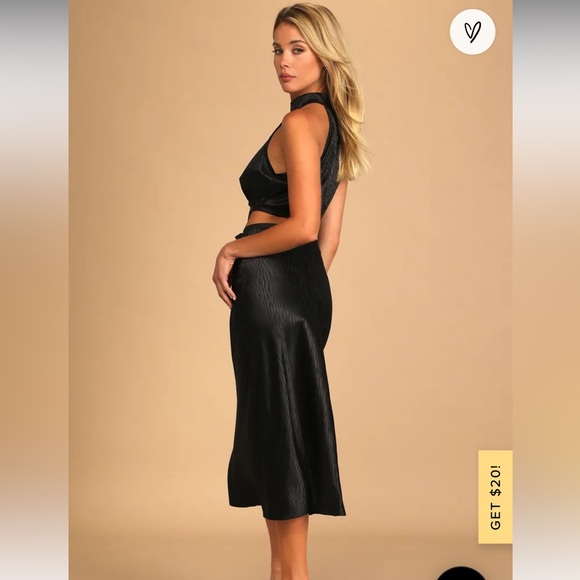 Lulus Fierce Vision Black Jacquard Print Satin Cutout Midi Dress - Picture 3 of 14